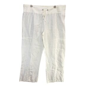 Eileen Fisher Organic Linen Pants Womens L White Pull On Relaxed Straight Resort